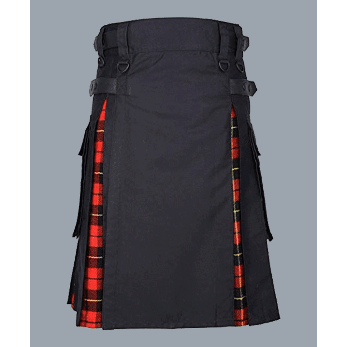 Black Hybrid Kilt With Wallace Tartan