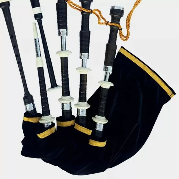 Scottish Highland Traditional Black Finish With White Mounts Bagpipe Set 