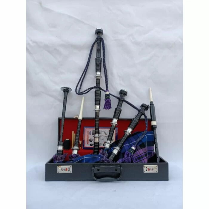 Pride Of Scotland Tartan Black Finish Bagpipe Set