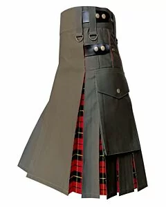 Olive Green Fabric Tartan Utility Kilt