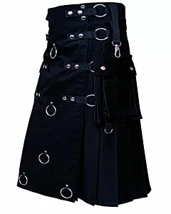 Black Long Fashion Utility Kilt 