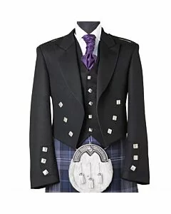 Black 5 Buttons Prince Charlie Kilt Jacket With Waistcoat