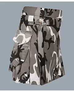 New Kiltish Men Cargo Scottish Camo Black Utility Kilt