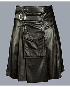 Black Leather Gothic Utility Kilt 