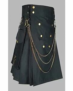 black utility kilt with golden chain
