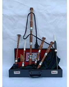 Black Watch Tartan Natural Finish Bagpipe Set