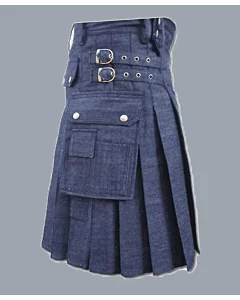 Blue Custom Made Denim Utility Kilt