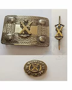 Stag Head Silver Belt Buckle Brooch Set