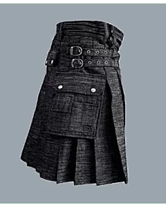 Buy Men Black Denim Kilt