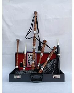 Grey Watch Tartan Natural Finish Bagpipe Set