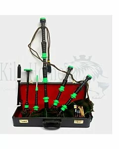 Hunting Stewart Tartan Green Mounts Bagpipe Set
