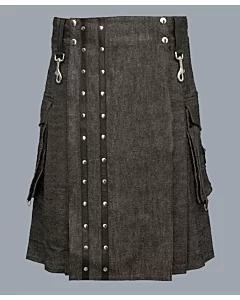 Gray Heavy Denim Kilt For Men