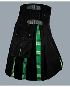 Black Hybrid Kilt With Irish Tartan