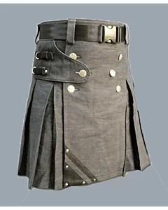 Denim Kilt With Leather Strap