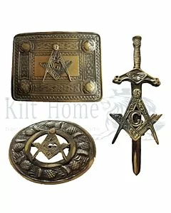 Masonic Badge Antique Belt Buckle Brooch Set