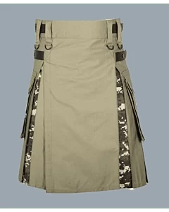 Men's Khaki Cotton Utility Hybrid Kilt