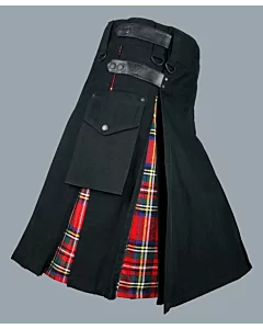 Black  hybrid kilt with royal Stewart tartan
