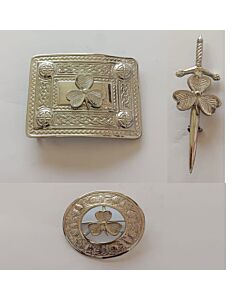Stag Head Silver Belt Buckle Brooch Set