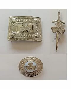 Stag Head Silver Belt Buckle Brooch Set