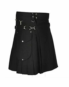 stylish black utility kilt front