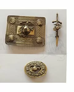 Stag Head Silver Belt Buckle Brooch Set