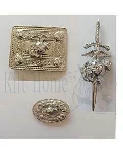 US Badge Silver Belt Buckle Brooch Set