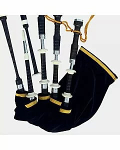 Scottish Highland Traditional Black Finish With White Mounts Bagpipe Set 