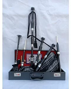 Grey Watch Tartan Black Finish Bagpipe Set