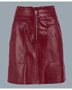 Beautiful Maroon Leather Utility Skirt For Women