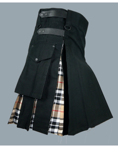 Black Hybrid Kilt With Dress Stewart Tartan