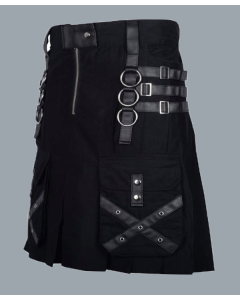 Black Cotton Kilt Gothic Throng With Leather Straps