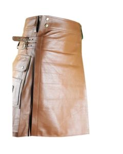 New leather Brown utility kilt 
