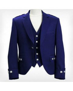 Men Scotland Handmade Prince Charlie Blue Argyle Jacket Waistcoat