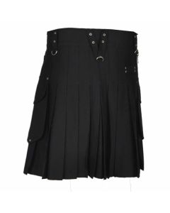 stylish black utility kilt front