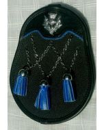 Blue Tassel Black Leather Scottish Kilts Sporran