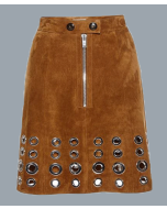 Beautiful Brown Leather Utility Skirt For Women 