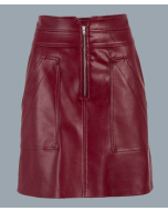 Beautiful Maroon Leather Utility Skirt For Women